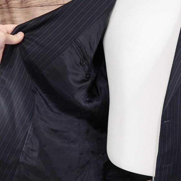 Brooks Brothers Blazer Mens 46R Navy Pinstripe Super 120s Wool Lined Two Button - Picture 6 of 11